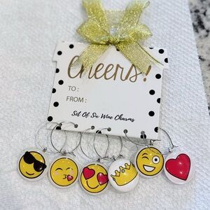 Set of Six Wine Charms Emoji Expressions New Gift Party Favors Stocking Stuffer